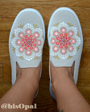 Hand Painted Coral Mandala Rothy's, Painted Shoes, Slip On Sneakers, Size 8.5, (canvas section)