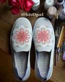 Hand Painted Coral Mandala Rothy's, Painted Shoes, Slip On Sneakers, Size 8.5, (canvas section)