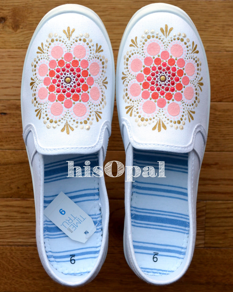 Mandala Canvas Shoes, Painted Shoes, Slip On Shoes, Hand Painted Sneakers Women's Size 9