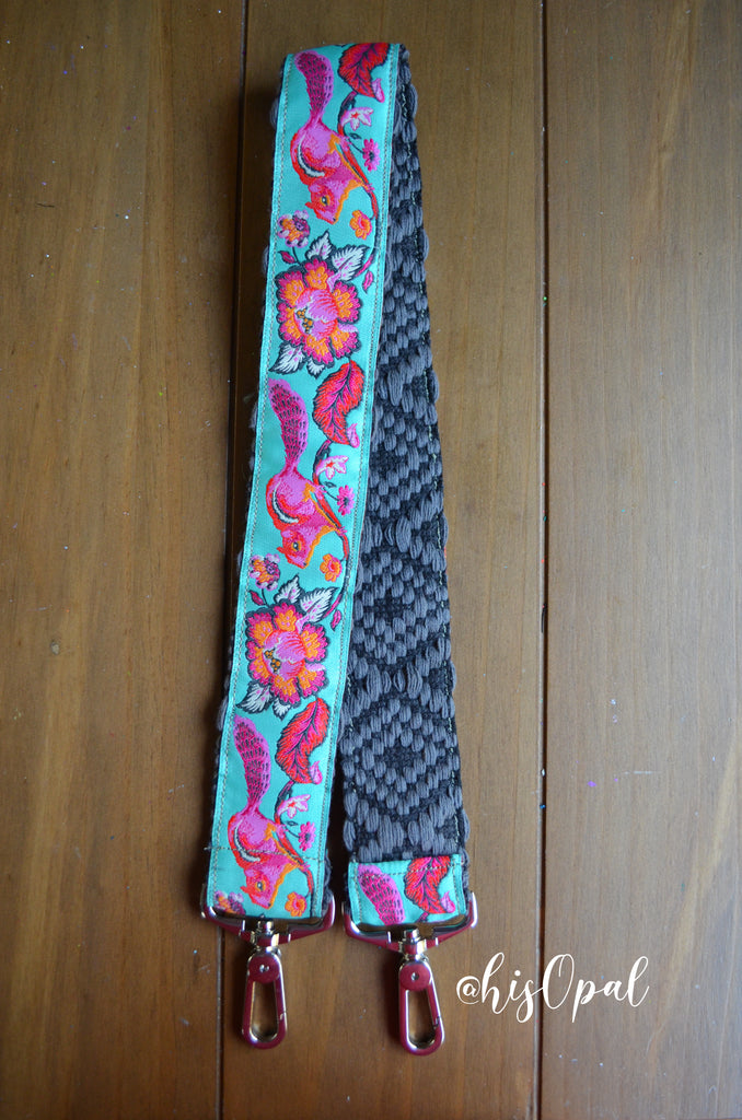 Hand Made Purse Strap, Turquoise "Chippy" Grey Back, Over the Shoulder Strap, 27.5 inches