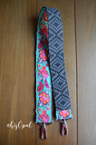 Hand Made Purse Strap, Turquoise "Chippy" Grey Back, Over the Shoulder Strap, 27.5 inches