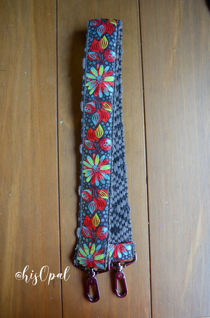 Hand Made Purse Strap, "Midnight Sprout" Grey Diamond Back, Over the Shoulder, 19 inches