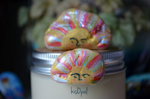 Sun Duo, Cute Fridge Magnet, Hand Painted Rock, Mini Sun Magnet, Refrigerator Magnet, Kitchen Decor