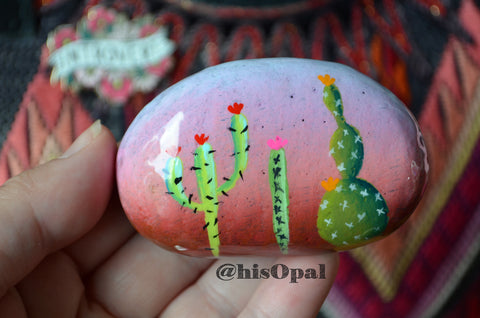 Painted Cactus Rock, Desktop Decor, Cactus Art, Hand Painted Rock Art, Southwestern Decor Art, Desert Cacti, Cactus Decor Art, Cacti Art