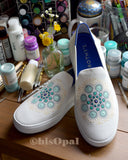 Hand Painted Teal Mandala Rothy's, Painted Shoes, Slip On Sneakers, Size 9.5, (canvas section)