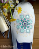 Hand Painted Teal Mandala Rothy's, Painted Shoes, Slip On Sneakers, Size 9.5, (canvas section)