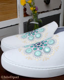 Hand Painted Teal Mandala Rothy's, Painted Shoes, Slip On Sneakers, Size 9.5, (canvas section)