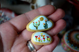 Painted Rock Duo, Desktop Decor, Hand Painted Rocks, Cactus Decor Art, Cactus Flower