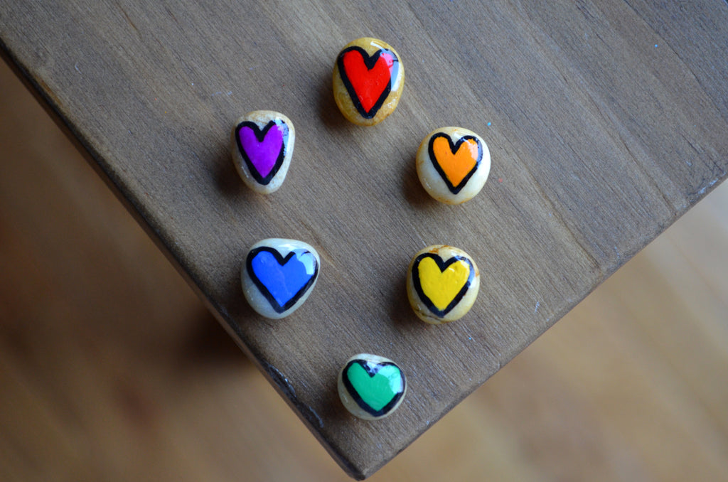 Fridge Magnet Set, Painted Rock Hearts, Mini Rainbow Heart Magnets, Refrigerator Magnets