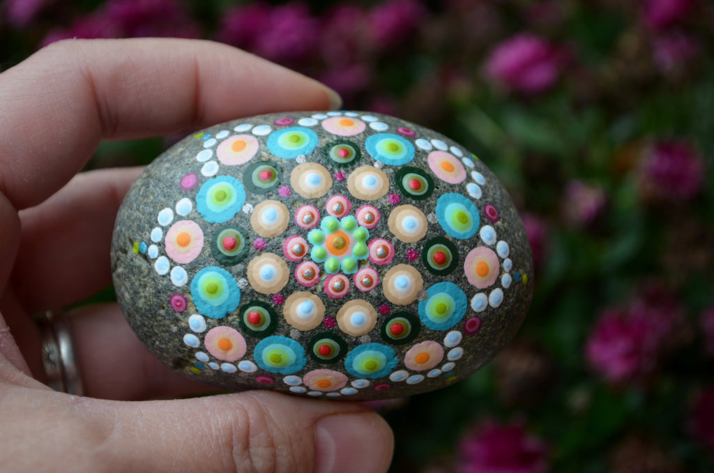 Painted Rock, Prayer Rock, Wedding Cake Mandala, Jewel Drop Mandala, Hand Painted Rock, Decor