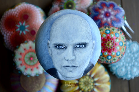 Painted Portrait Rock, Hand Painted Rock, Billy Corgan Portrait, Smashing Pumpkins, Music Art