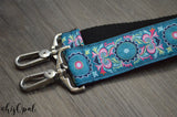 Hand Made Purse Strap, "Mantra" Black Back, Over the Shoulder Strap, 27 inches