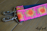 Hand Made Purse Strap, "Marigolds" Navy Back, Over the Shoulder Strap, 22.5 inches