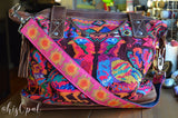 Hand Made Purse Strap, "Marigolds" Navy Back, Over the Shoulder Strap, 22.5 inches