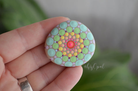 Fridge Magnet Pastel Rainbow, Painted Rock Mandala, Mini Mandala Magnet, Refrigerator Magnet, Kitchen Decor, Housewarming Gift