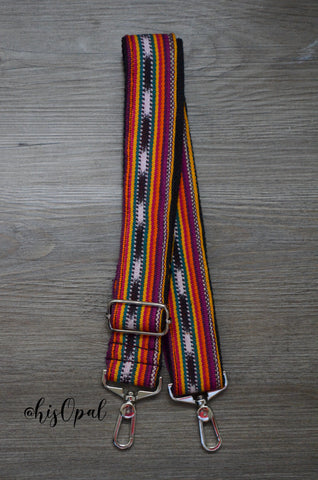 Hand Made Purse Strap, "Sedona" Black Back, Adjustable Strap, 25 to 42 inches