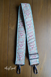 Hand Made Purse Strap, Red and White Zig Zag, Pastel Teal Adjustable Cross Body Strap, 25 to 43 inches