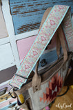 Hand Made Purse Strap, Red and White Zig Zag, Pastel Teal Adjustable Cross Body Strap, 25 to 43 inches