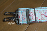 Hand Made Purse Strap, Red and White Zig Zag, Pastel Teal Adjustable Cross Body Strap, 25 to 43 inches