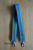 Hand Made Purse Strap, "Baja Blues" Black Back, Adjustable Strap, 29 to 50 inches