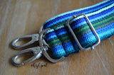 Hand Made Purse Strap, "Baja Blues" Black Back, Adjustable Strap, 29 to 50 inches