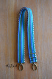 Hand Made Purse Strap, "Baja Blues" Chevron Back, Adjustable Strap, 29.5 to 51 inches