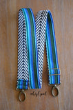 Hand Made Purse Strap, "Baja Blues" Chevron Back, Adjustable Strap, 29.5 to 51 inches