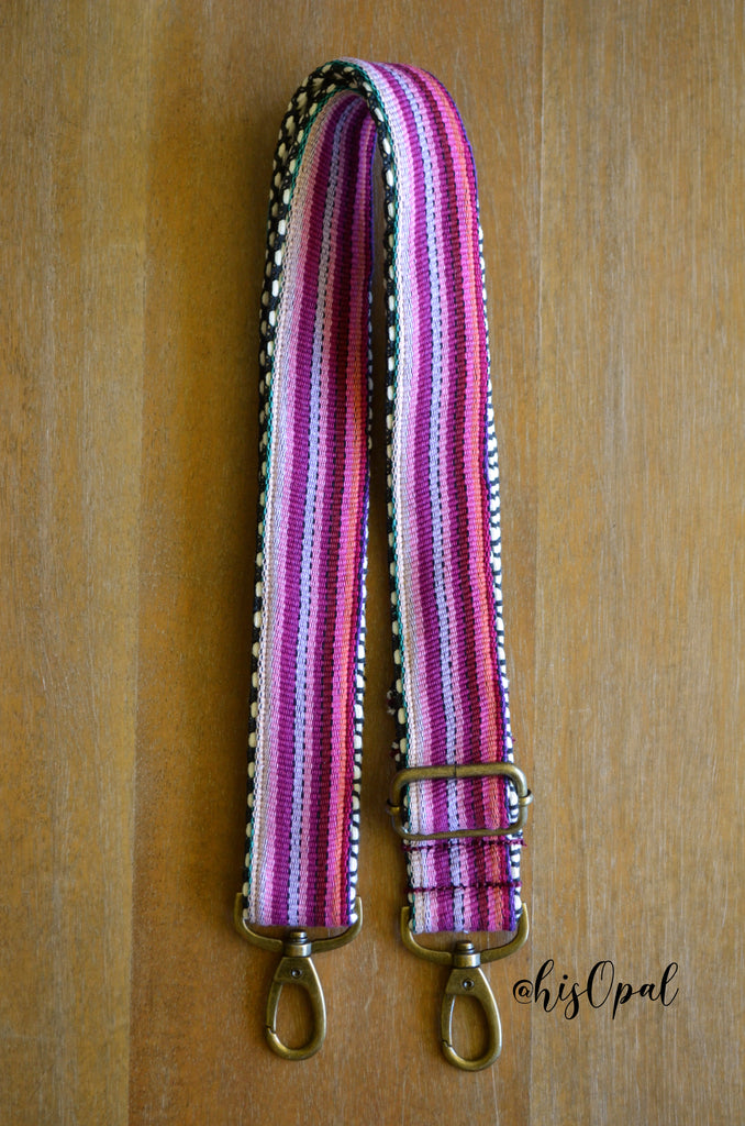 Hand Made Purse Strap, "Baja Pinks" Chevron Back, Adjustable Strap, 29 to 49.5 inches