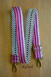 Hand Made Purse Strap, "Baja Pinks" Chevron Back, Adjustable Strap, 29 to 49.5 inches
