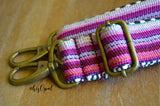 Hand Made Purse Strap, "Baja Pinks" Chevron Back, Adjustable Strap, 29 to 49.5 inches