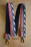 Hand Made Purse Strap, "Baja Reds" Black Back, Adjustable Strap, 28.5 to 48 inches