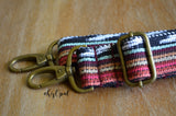 Hand Made Purse Strap, "Baja Reds" Black Back, Adjustable Strap, 28.5 to 48 inches