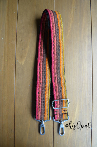 Hand Made Purse Strap, "Baja" Black Back, Adjustable Strap, 27.5 to 48 inches