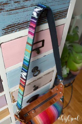 Hand Made Purse Strap, "Baja" Black Back, Over the Shoulder Strap 1 inch wide by 33 inches