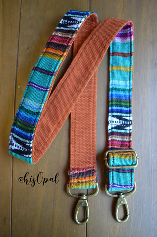 Hand Made Purse Strap, "Baja" Rust Back, Adjustable Strap, approx. 25.5 to 44.5 inches