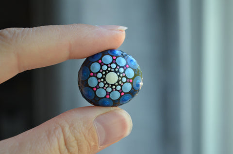 Small Mandala, Hand Painted Sea Bean, Mini Mandala, hamburger drift seed, painted rock section