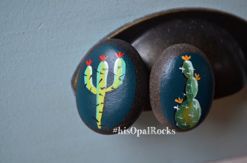 Cactus Fridge Magnets, Painted Rock Magnets, Mini Cactus Magnets, Refrigerator Magnets