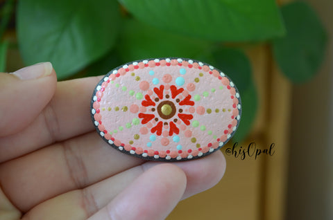 Fridge Magnet Coral Red, Painted Rock Mandala, Refrigerator Magnet, Kitchen Decor, Housewarming Gift