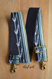 Hand Made Two Inch Wide Purse Strap, "Black Rainbow Olive" Black Back Adjustable Strap approx. 27 to 46 inches