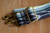 Hand Made Two Inch Wide Purse Strap, "Black Rainbow Olive" Black Back Adjustable Strap approx. 27 to 46 inches