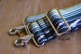 Hand Made Two Inch Wide Purse Strap, "Black Rainbow Olive" Black Back Adjustable Strap approx. 27 to 46 inches