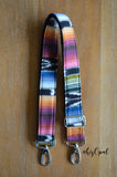 Hand Made Purse Strap, "Black Rainbow" Black Back Adjustable Strap approx. 27 to 46 inches