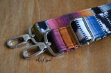 Hand Made Purse Strap, "Black Rainbow" Black Back Adjustable Strap approx. 27 to 46 inches