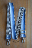 Hand Made Purse Strap, "Black Rainbow Blues" Chevron Back Adjustable Strap approx. 28 to 49 inches