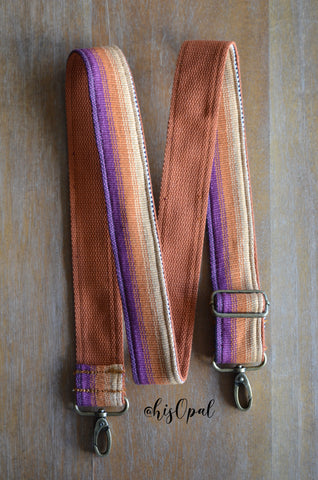 Hand Made Purse Strap, "Black Rainbow Golds" Rust Back Adjustable Strap approx. 27 to 47.5 inches