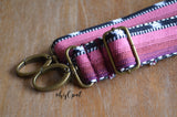Hand Made Purse Strap, "Black Rainbow Pinks" Chevron Back Adjustable Strap approx. 28 to 48 inches