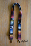 Hand Made, Extra Long Purse Strap, 1 inch wide, "Black Rainbow" Black Back Adjustable Strap approx. 36 to 63.5 inches
