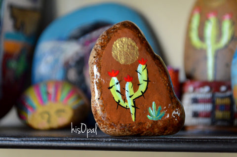 Painted Rock Desert, Cactus Decor, Cactus Rock, Hand Painted Rock, Saguaro Cactus Gift
