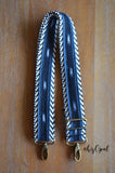Hand Made Purse Strap, "Blue Black Artisan" Chevron Back, Adjustable Strap approx. 25.5 to 44 inches