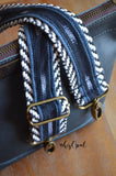 Hand Made Purse Strap, "Blue Black Artisan" Chevron Back, Adjustable Strap approx. 25.5 to 44 inches